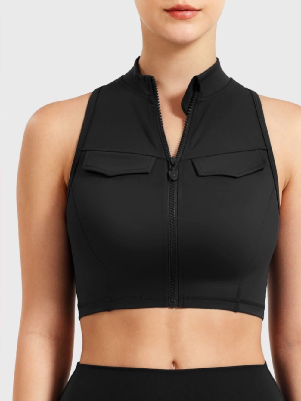 YEOREO Black fullzip racerback cropped tank NEW IN PACK SIZE XSMALL